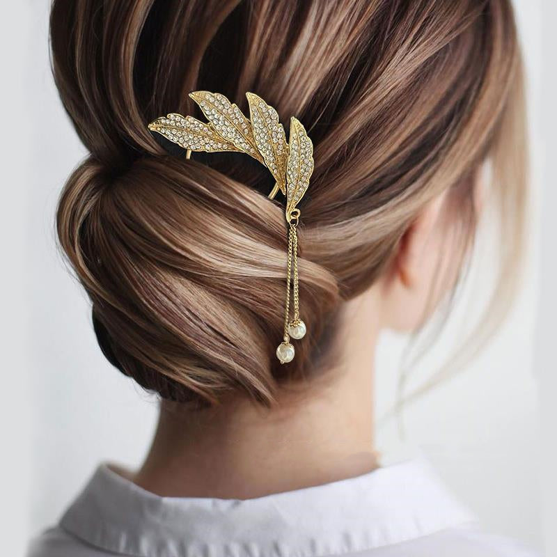 Metal Angel Wing Hairpin with Pearl Tassel