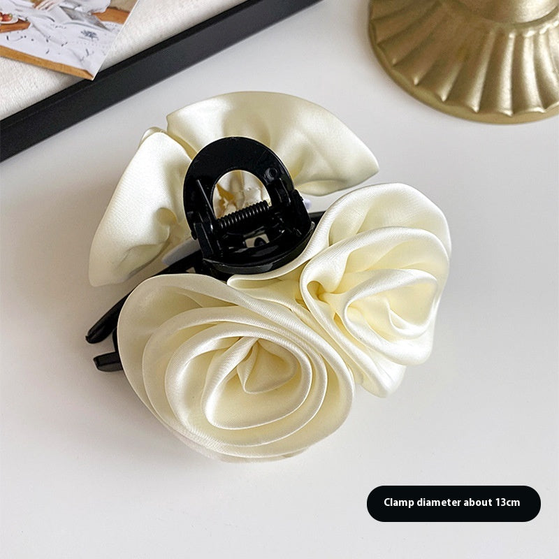 Elegant Rose Flower Hair Clip for Women Satin Hair Accessories