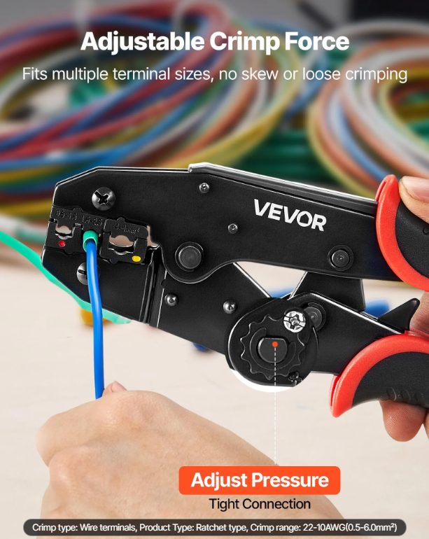 Ratcheting Wire Crimping Tool 22-10 AWG for Electrical Terminals