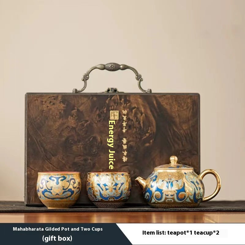 Gilded Silver Tea Set with Teapot - Retro Luxury Portable Drinkware