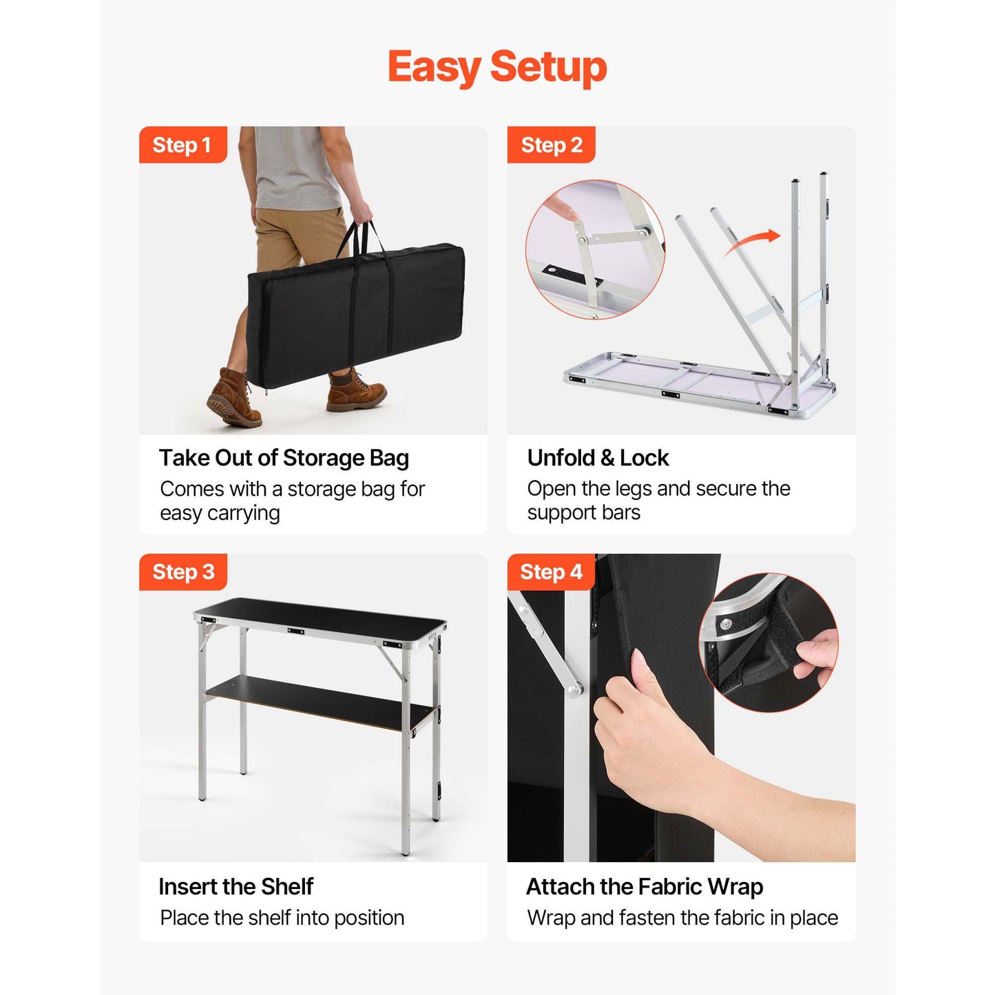 Foldable Portable Bar Table with Storage Shelf and Carry Bag - Event & Party Use