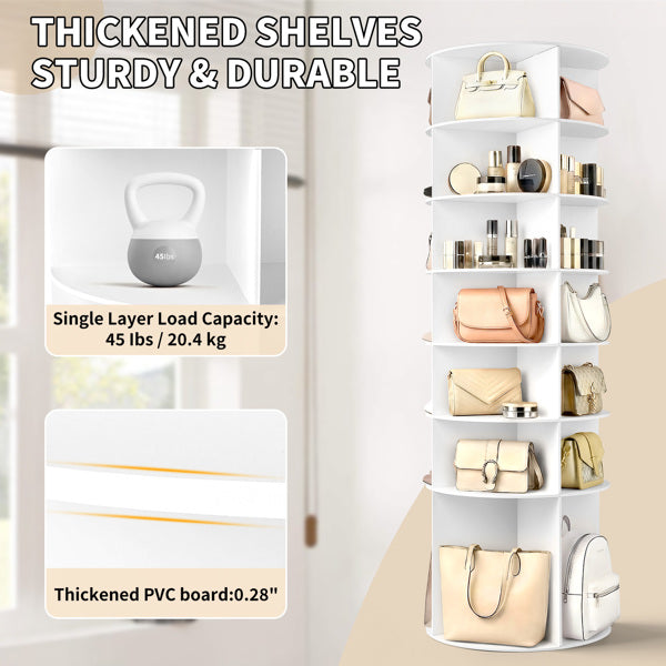 7-Tier Rotating Shoe Rack - Space-Saving White WPC Storage