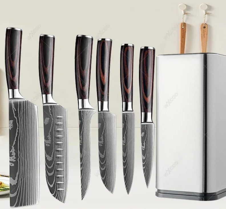 Damascus Laser Pattern Knife Set with Resin Handle - Multiple Sizes