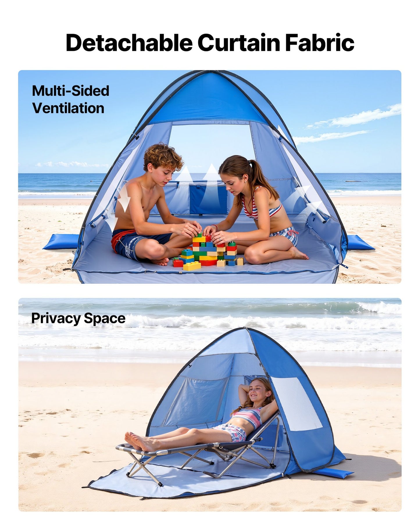 2-Person Portable Beach Tent Sun Shelter UPF 50+ Canopy with Carry Bag & Sand Pockets