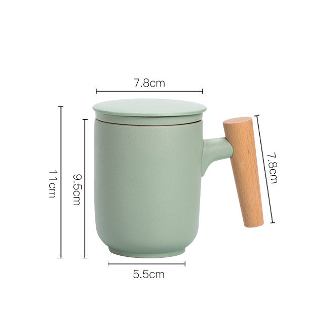 Ceramic Frosted Mug with Wooden Handle - Household Office Drinkware Set