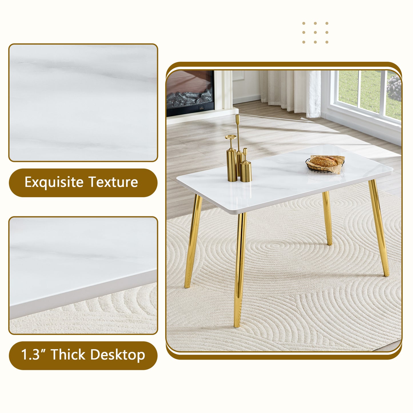 Modern Minimalist Rectangular Dining Table, Suitable For 4-6 People.