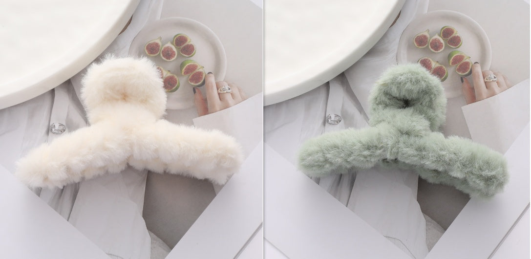 Solid Color Fur Grip Plush Back Hair Barrettes - Hair Accessories for Women