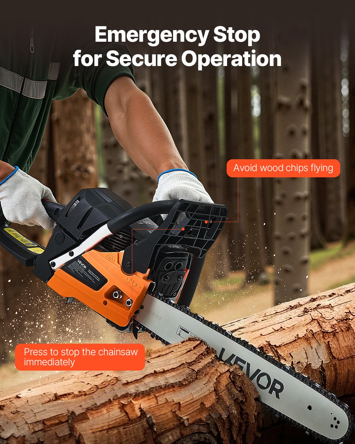 62cc Gas Chainsaw 3.8HP 20 Inch Wood Cutting Power Tool - Multicolor