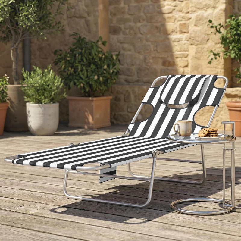 Tanning Chair With Face Hole, 5-Level Adjustable Outdoor Chaise
