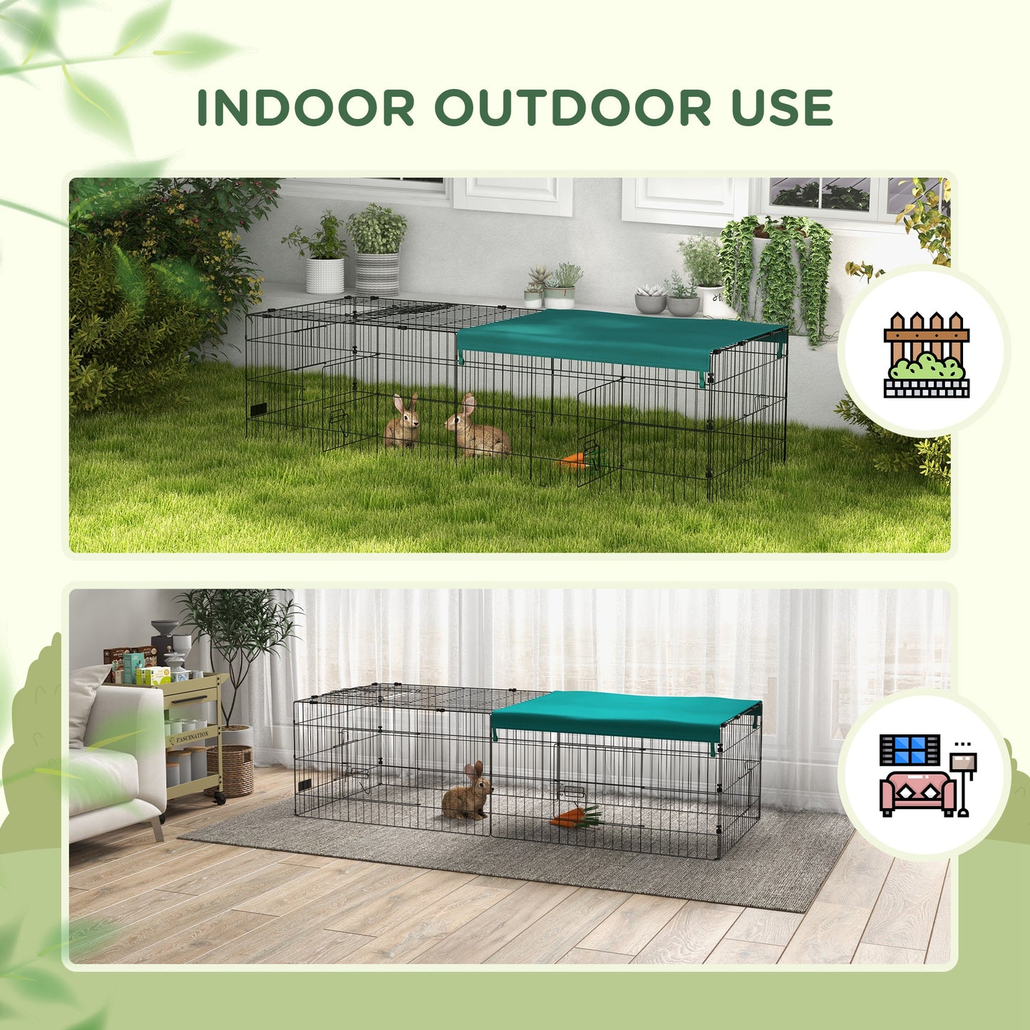 73-Inch Small Animal Playpen with Roof for Rabbits, Chickens, Chinchillas - Indoor Outdoor Green