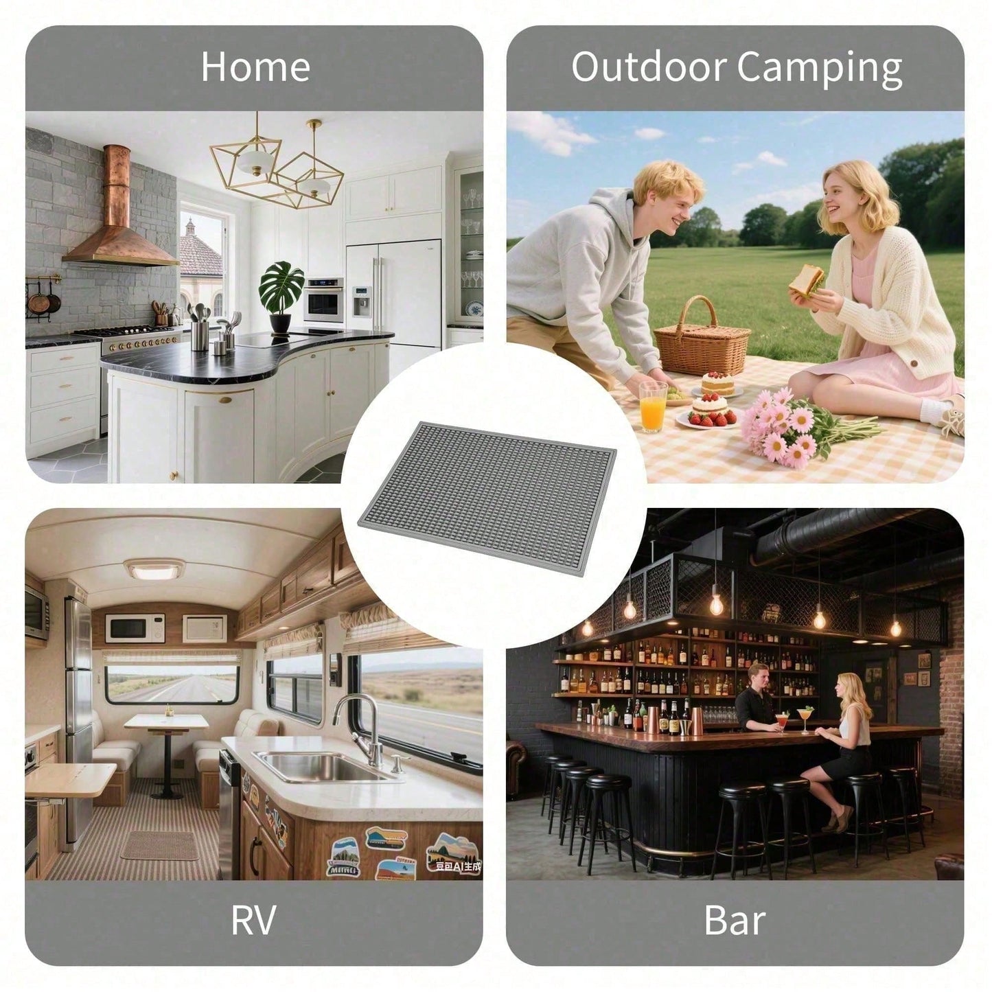 Set Of 2 18x12 Inch Heat Resistant Rubber Drying Mats, Multi Purpose
