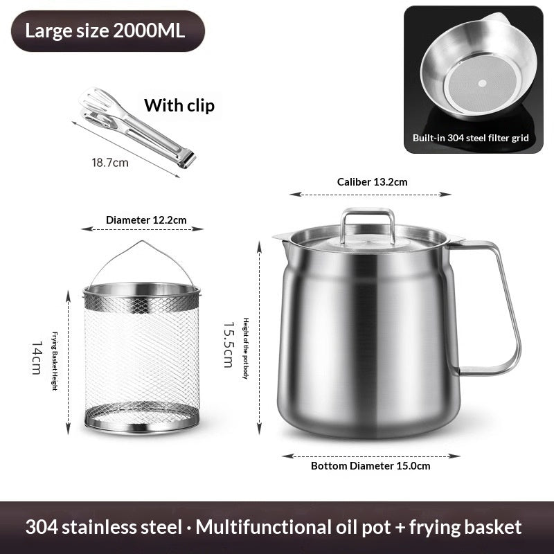 304 Stainless Steel Deep Fryer Strainer Set with Basket & Tongs - Leak-Proof Kitchen Tool