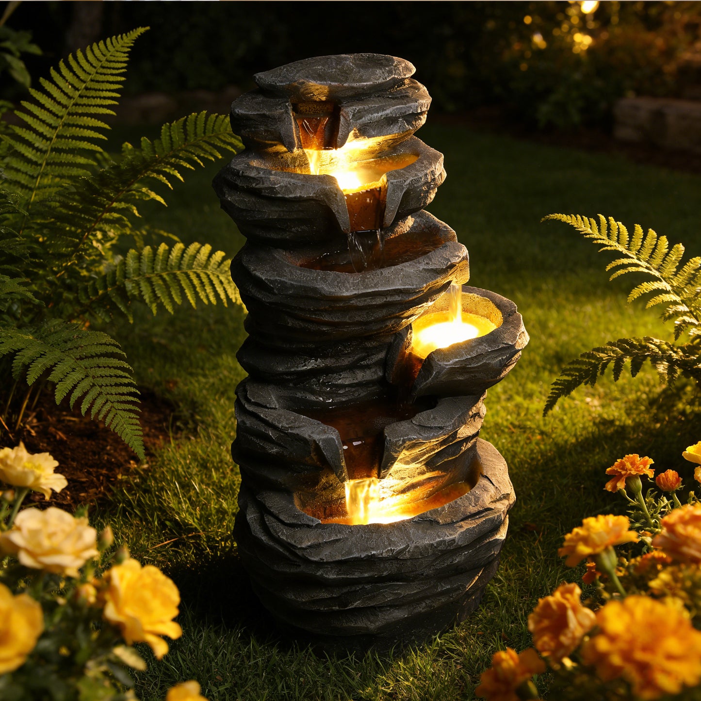 Outdoor Waterfall Fountain with Lights - Cascading Rock Design for Garden Patio Yard