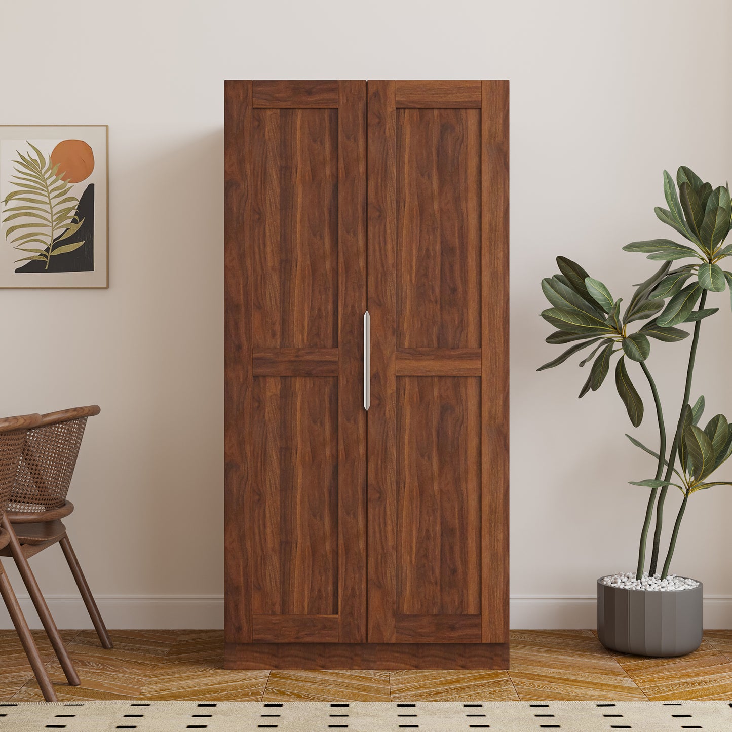 62.99in Walnut Kitchen Pantry Cabinet with Doors & Shelves