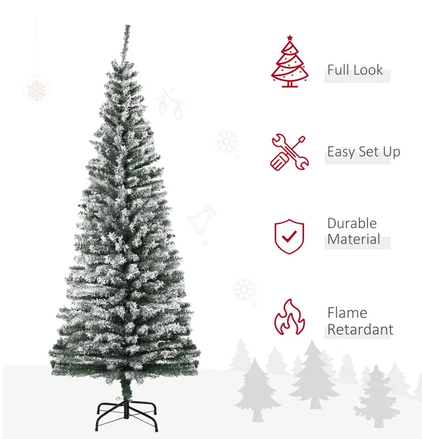 6ft Snow Flocked Artificial Christmas Tree with Metal Stand