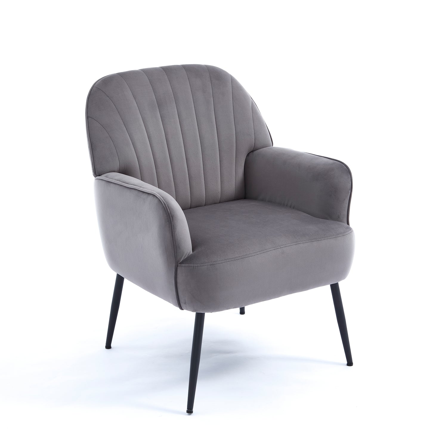 Modern Velvet Accent Chair with Metal Legs - Grey