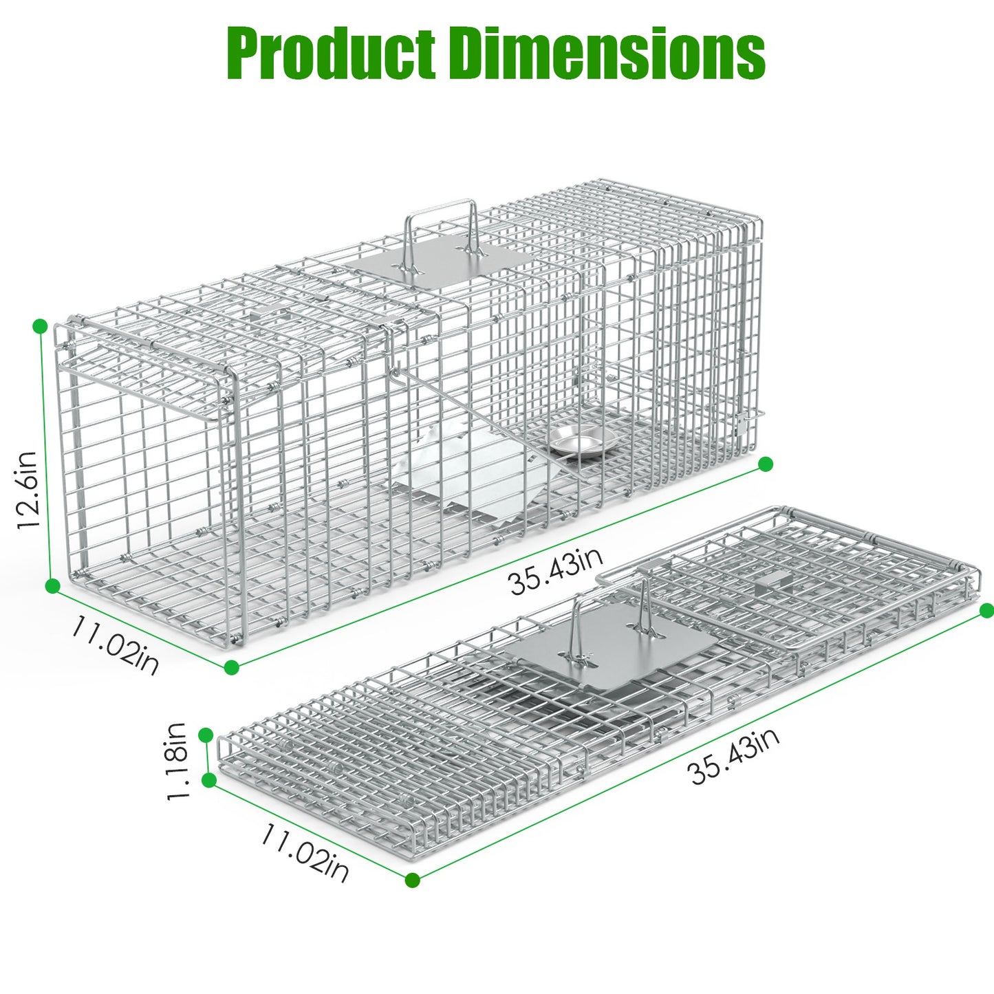 Humane Cat Trap Cage for Raccoons, Beavers & Groundhogs - Collapsible