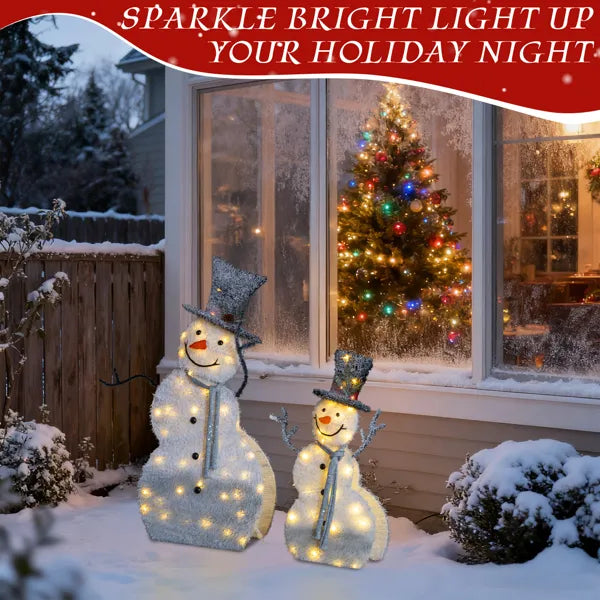 Lighted Snowman Christmas Decorations Set - 2 Pre-lit 2D Displays with 80 LED Lights