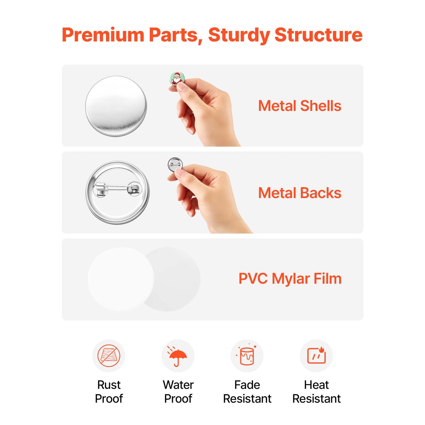 Button Maker Supplies 200 Sets Pin Back Buttons with Metal Backs & Films - DIY, School & Studio Use