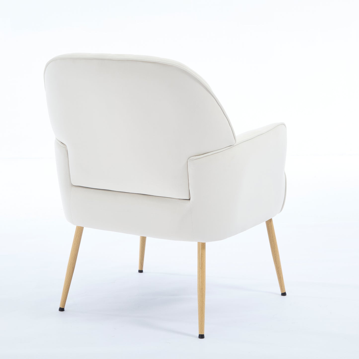 Beige Velvet Accent Chair - Modern Upholstered Barrel Armchair