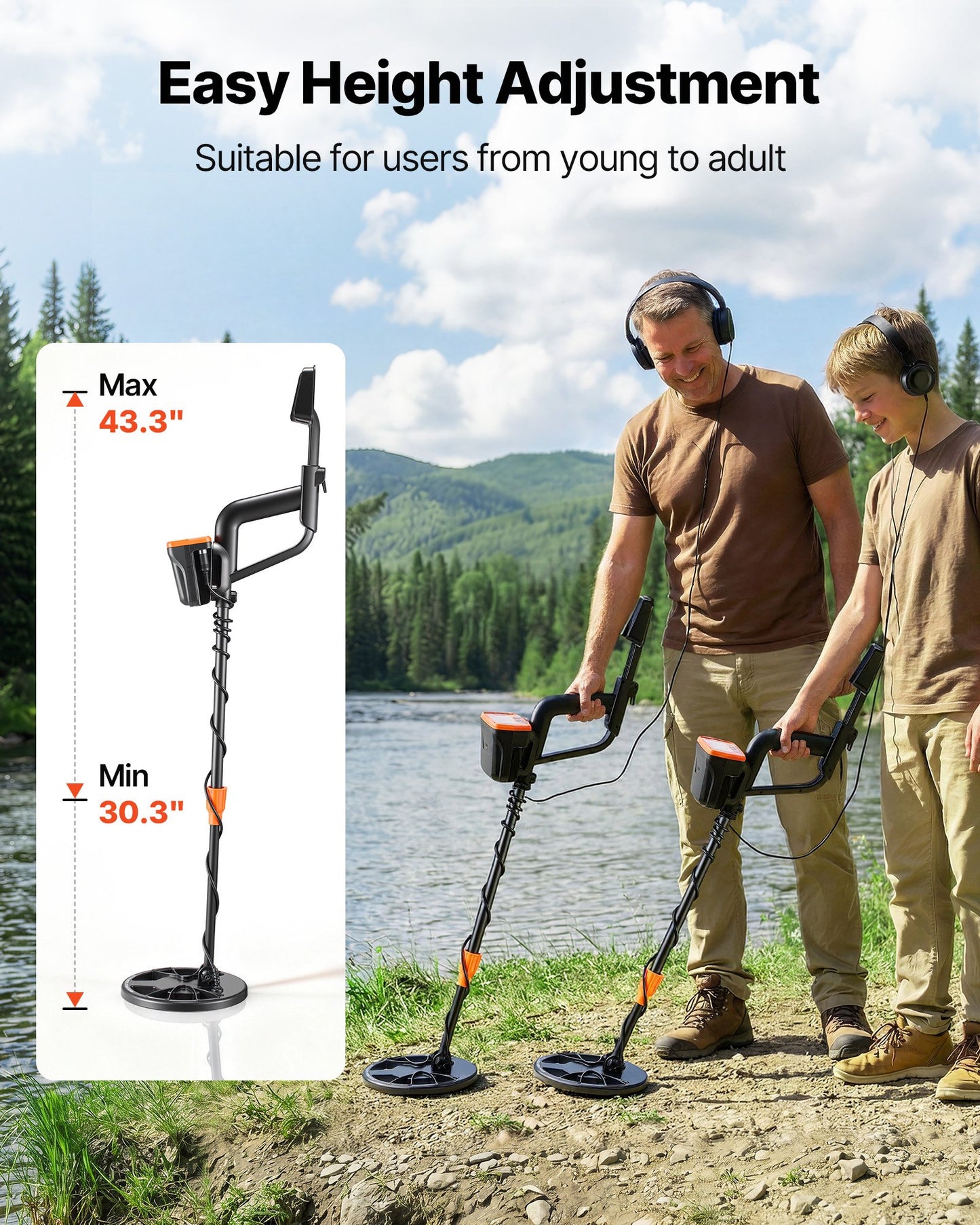 Adult Metal Detector with Waterproof Search Coil, Headphones & 3 Modes - Gold & Treasure Hunting