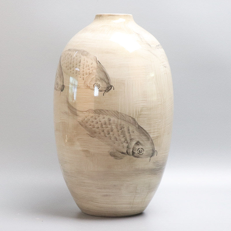Ceramic Koi Fish Vase - Hand-Painted Gold-Faced Modern Decor