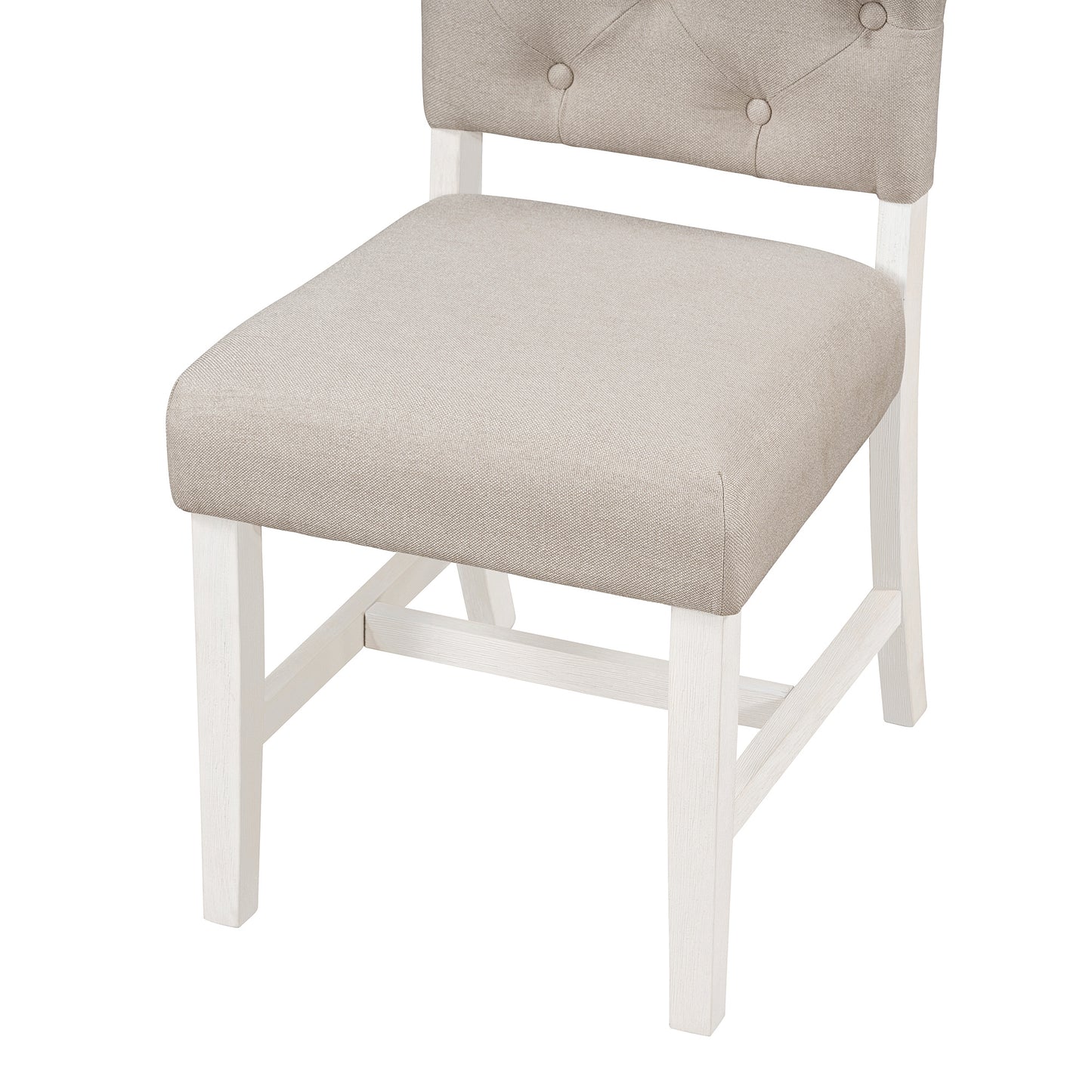 Retro Dining Chair Set - 4 Upholstered Off White Chairs in Oak Wood
