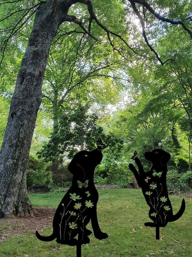 2pcs Metal Dog Garden Decor Puppy Silhouette Stakes Outdoor Yard Art