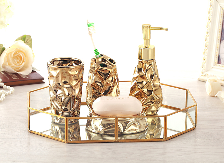 Golden Ceramic Bathroom Toilet Set - 4-Piece Home & Garden Accessory