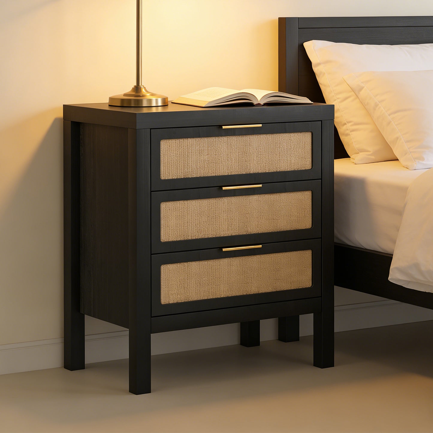 Bedside Table 3 Layers Large Capacity Storage Drawer Design