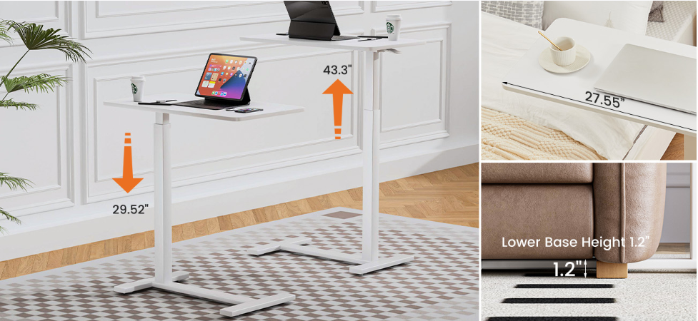 Adjustable Mobile Bed Table - Height Adjustable Computer Desk - Black