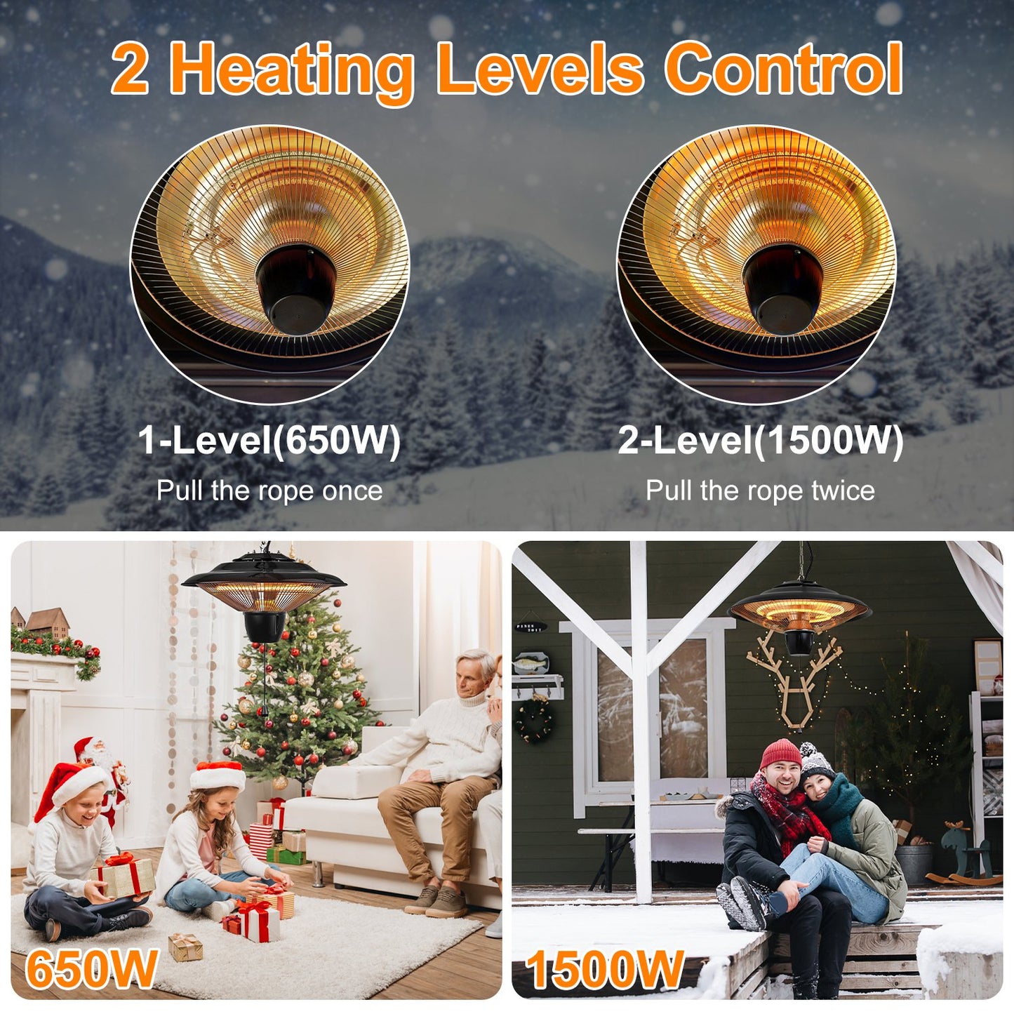 1500W Outdoor Hanging Patio Heater with Waterproof IP23 & Quiet Operation