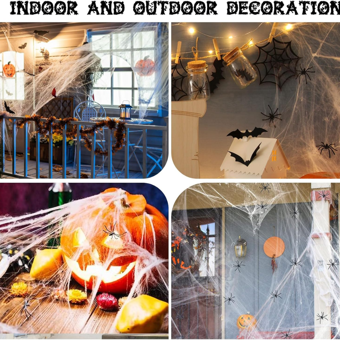 White Spider Webs with 50 Fake Spiders for Halloween Decor