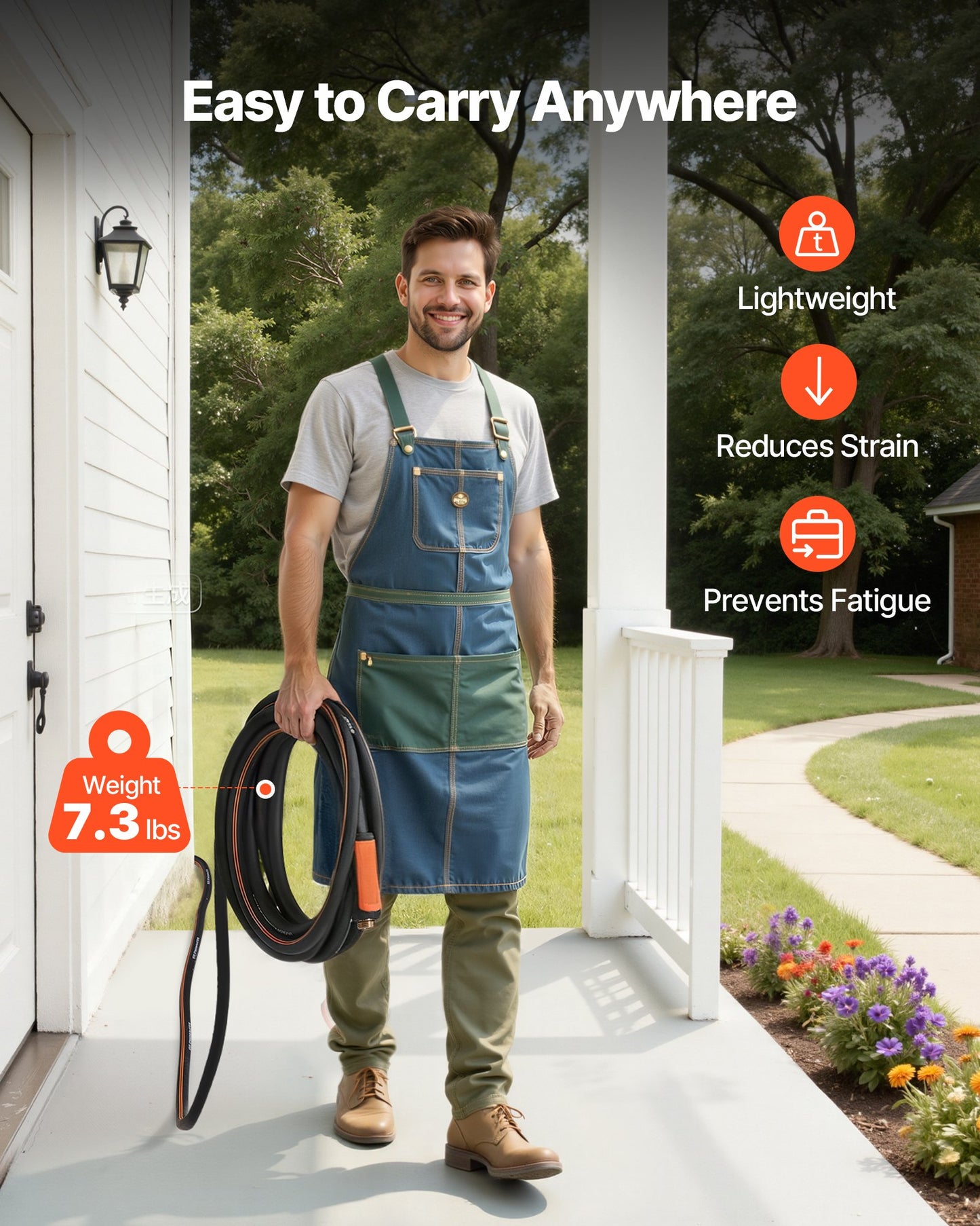 50 Ft Heavy-Duty Rubber Garden Hose 5/8 Inch, Leak-Proof Watering Hose