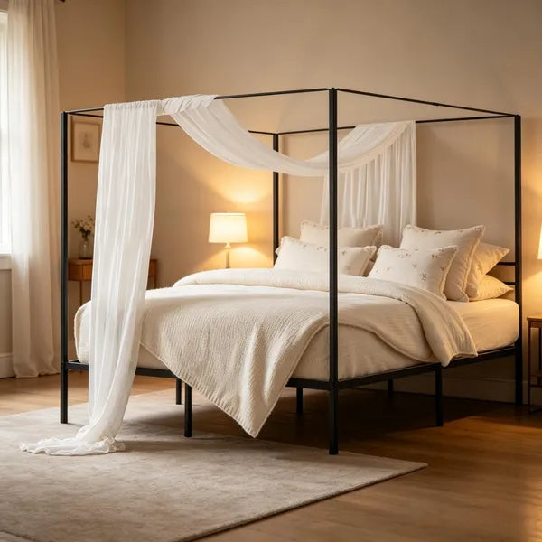 Sturdy Canopy Bed Frame with Storage Space - 82.5x76x72 in