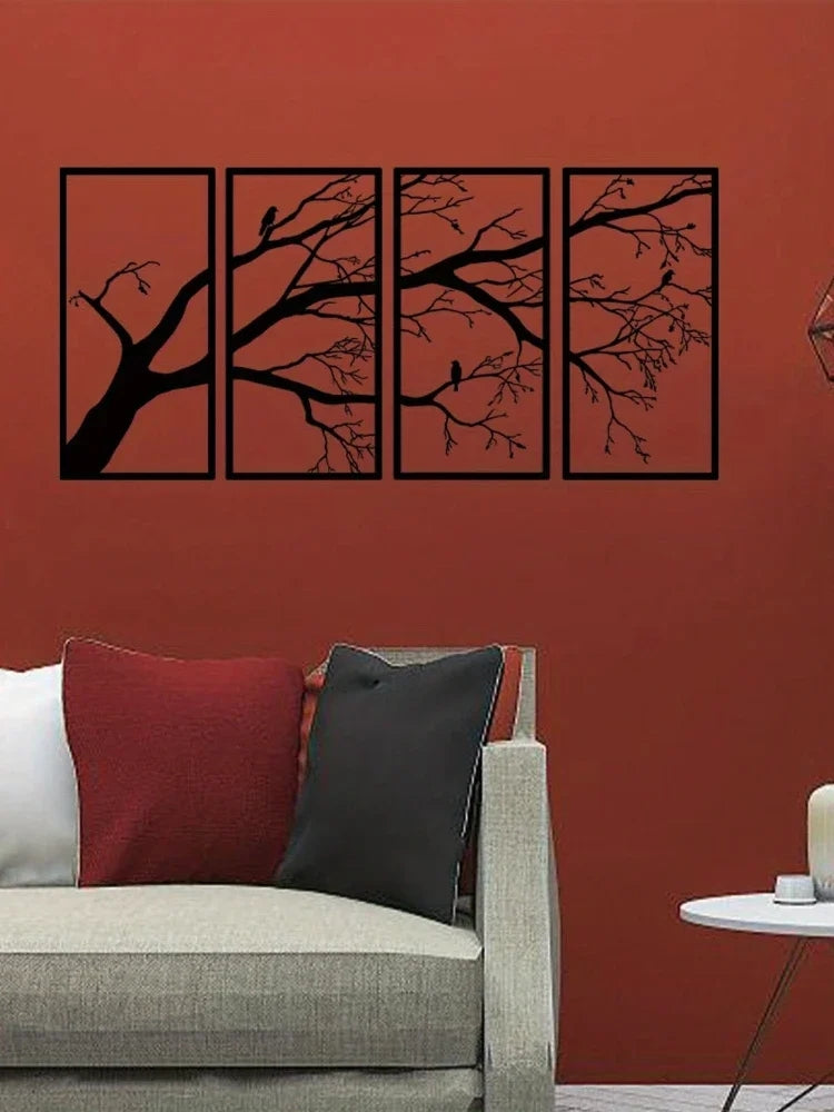 Black Tree of Life Metal Wall Art Decor - Set of 4
