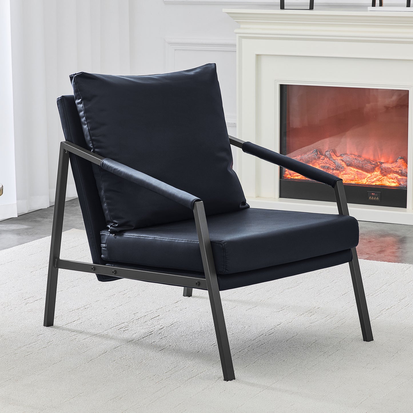 Modern Faux Leather Accent Chair - Industrial Lounge Armchair