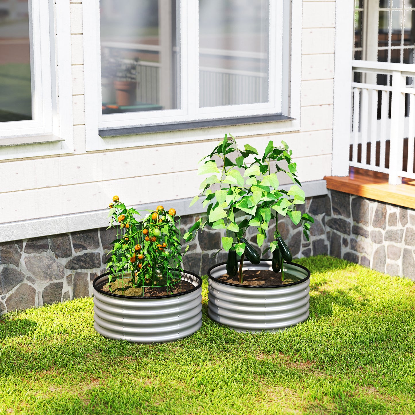 Set of 2 Metal Raised Garden Beds with Edging, Silver 3x3x1.4 ft