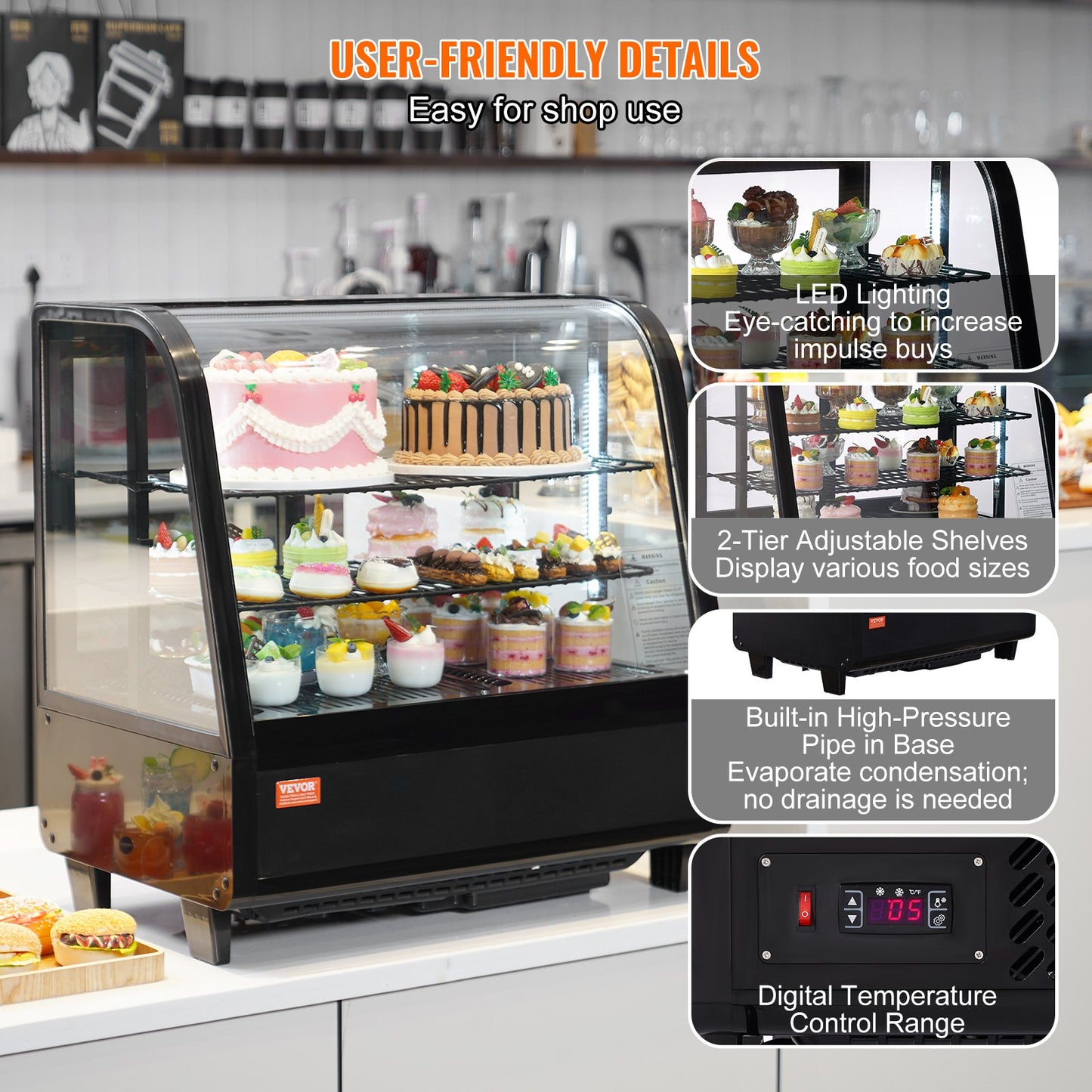 Countertop Refrigerated Display Case 3.5 Cu.Ft. Frost-Free Pastry Cooler - Black