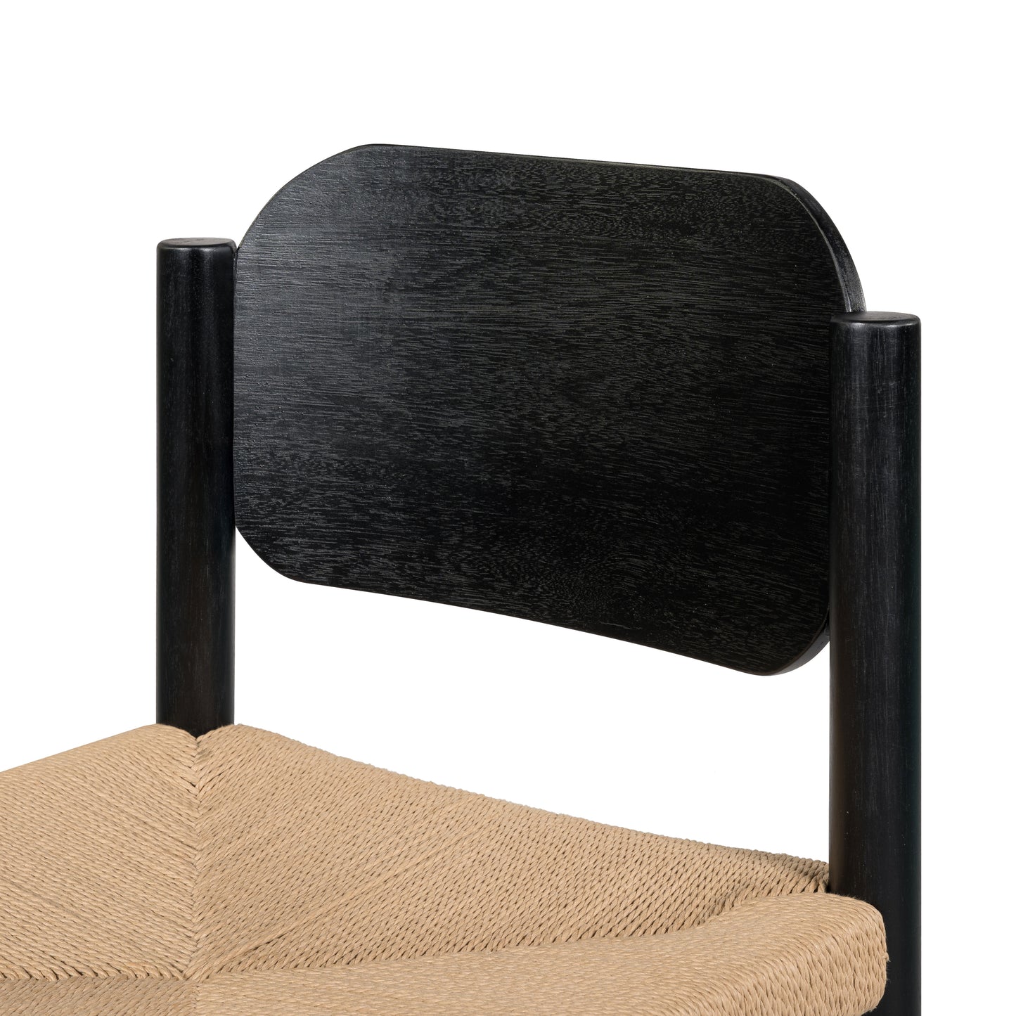 Wooden Dining Chairs With Beige Paper Rope Weave Seat, Indoor Armless