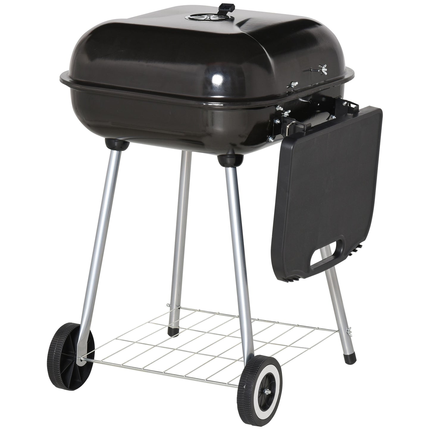 22" Charcoal Barbecue Grill with Side Tray & Portable Wheels