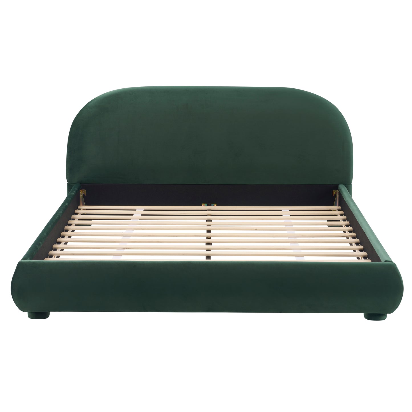 Dark Green Velvet Queen Bed with Curved Headboard