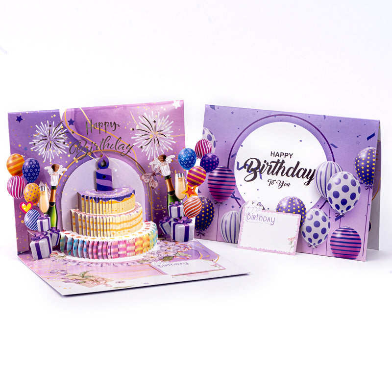 3D Cake Greeting Card with Music Blowing - 15x20cm Chinese Ink Style