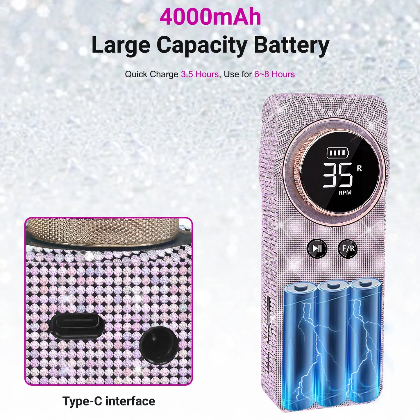 Professional Portable Electric Nail Drill - 35000RPM Rechargeable Manicure Tool