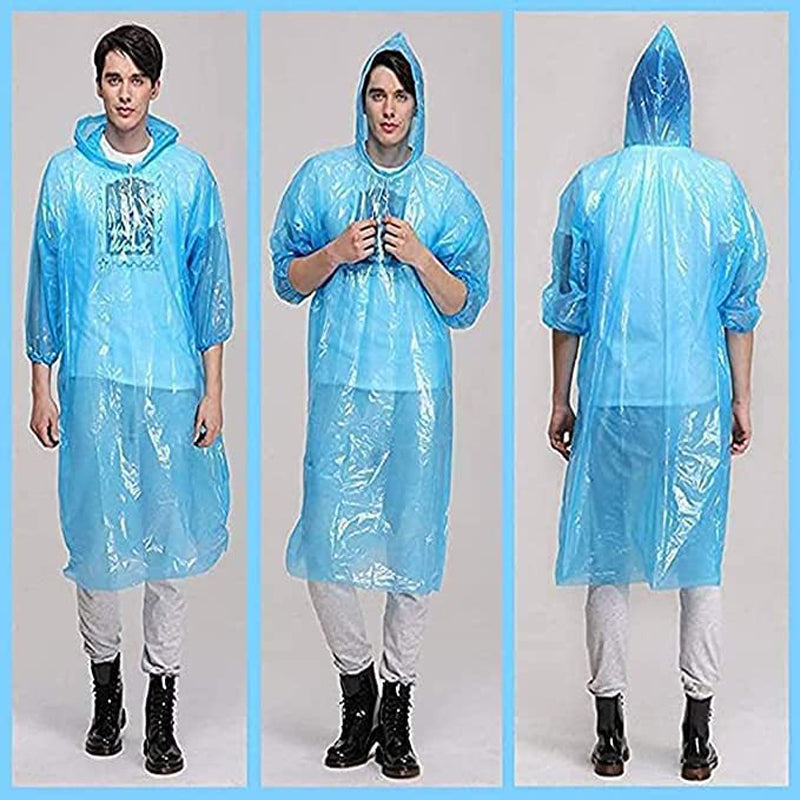 Disposable Rain Poncho for Adults - 2 Pack Waterproof Hooded Raincoat