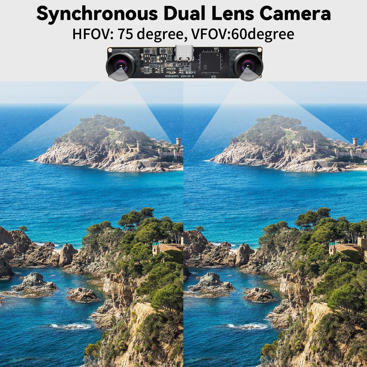 ALPCAM 1200P Global Shutter USB Camera Module Synchronization 3D Stereo Camera with No Distortion Dual Lens 120fps High Speed Webcam for Robot & Lightburn
