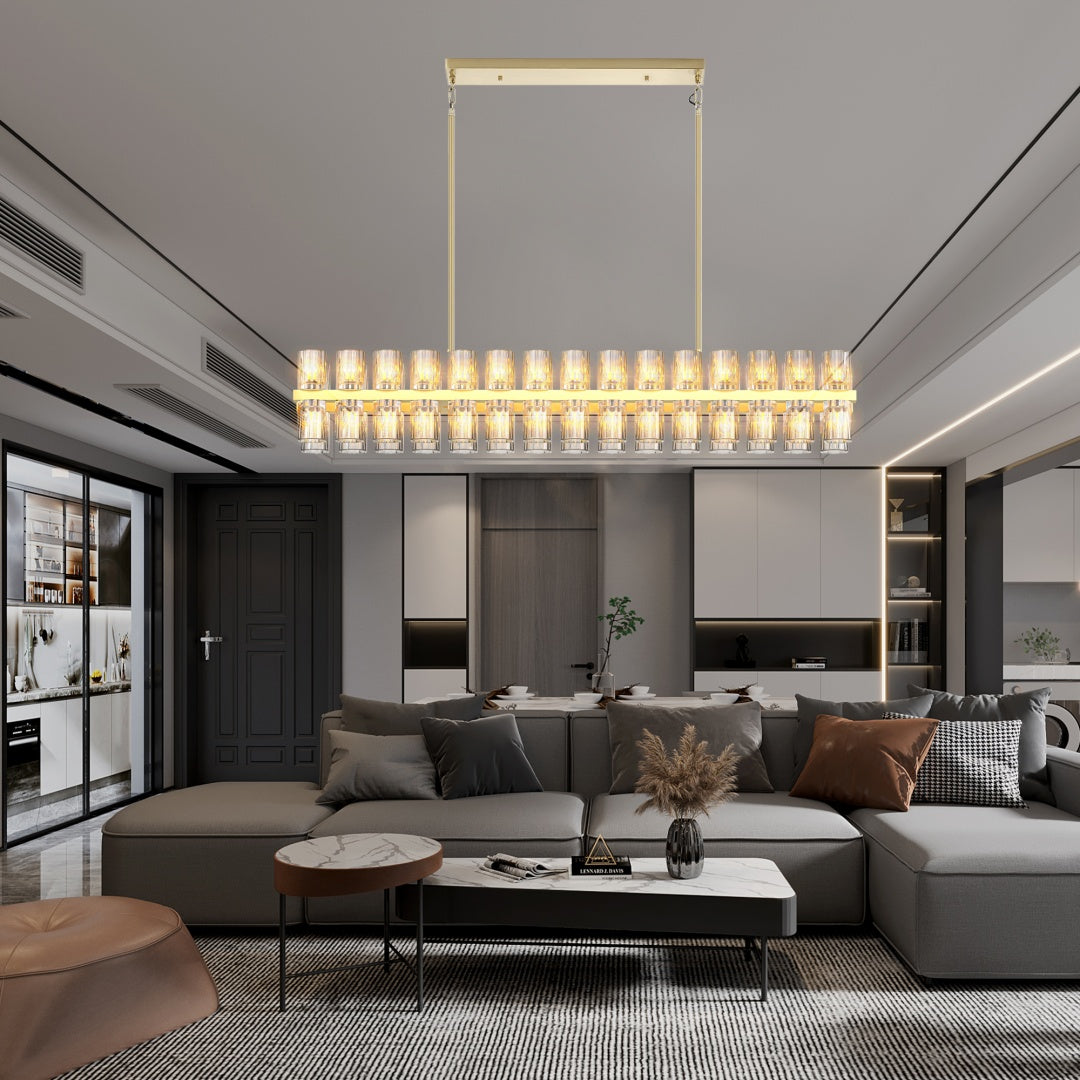 54-Inch Modern Crystal Chandelier for Dining Room - Gold