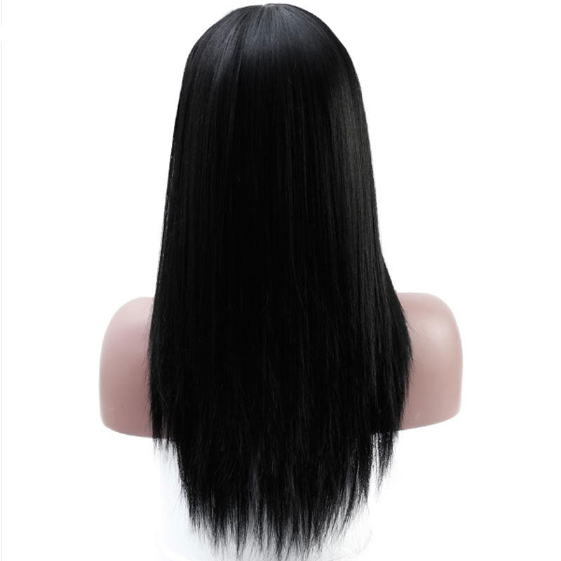 European & American Women's Long Straight Synthetic Wig with Headgear