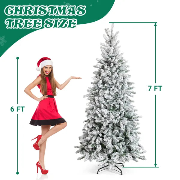 7 FT Snow Flocked Pre-lit Artificial Christmas Tree with 400 Lights