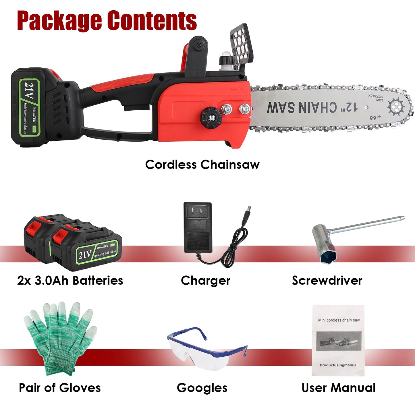 12-Inch Cordless Electric Chainsaw with 21V Battery & Auto Oiler - Tree & Wood Cutting